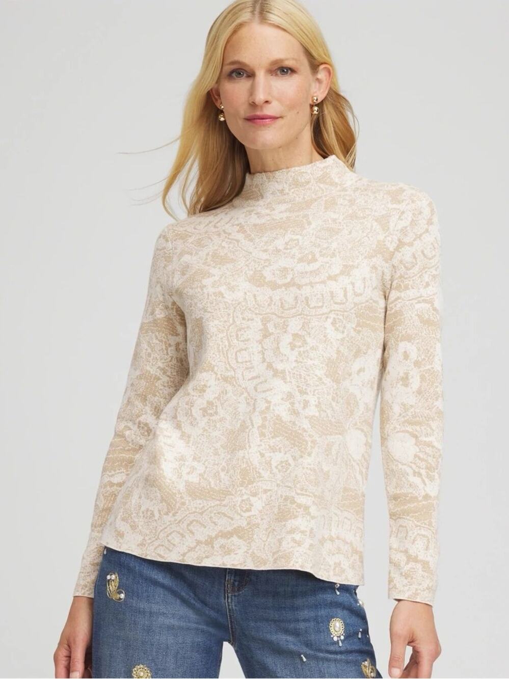 Chicos Ella Jacquard Mockneck Sweater - Size 1 (M)